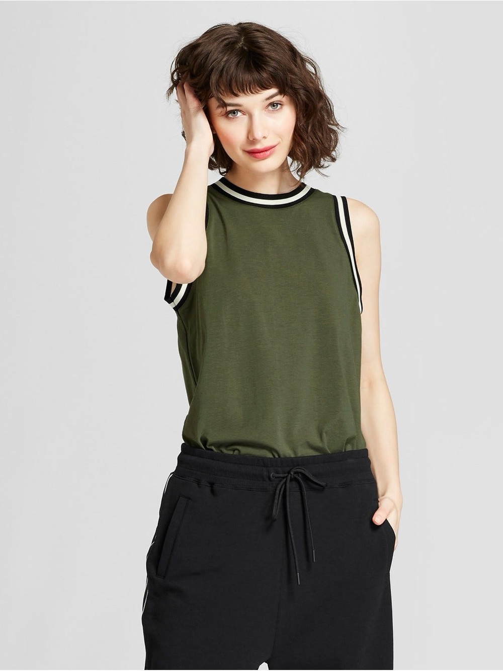 Hunter for Target Olive Green Sleeveless Tank with Black and White Trim